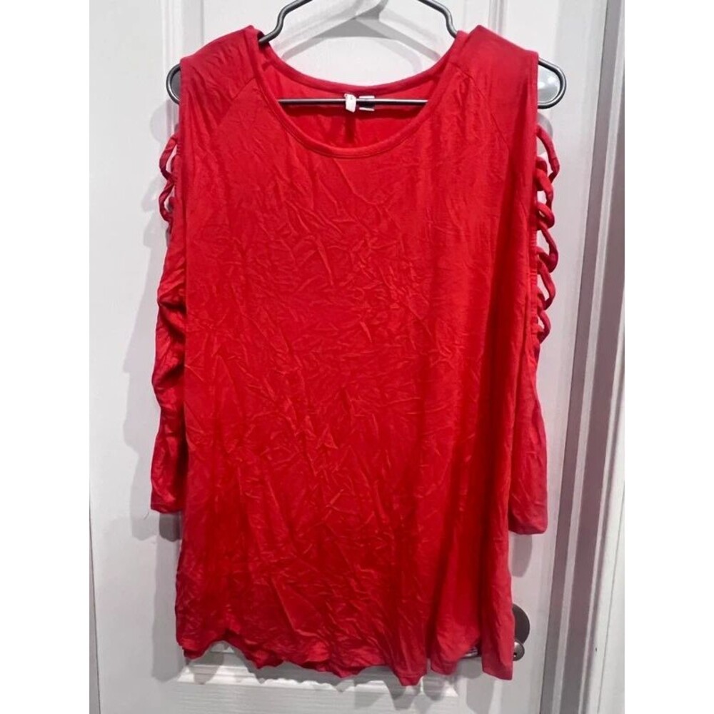 East 5th Women’s Red Lattice Cold-Shoulder Tunic Top Size Large